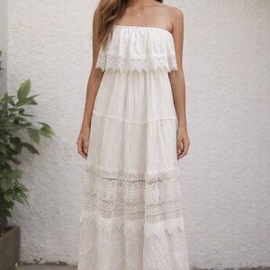 Forever 21 White Lace Strapless Maxi Dress